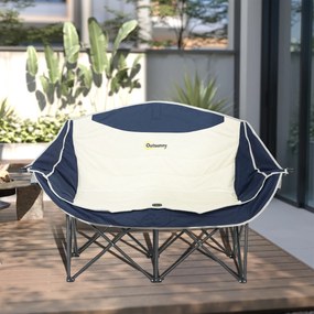 Outsunny Scaun pliant pliabil 2 locuri Scaun camping cu suport pentru băuturi Geantă de transport până la 250 kg Albastru | Aosom Romania