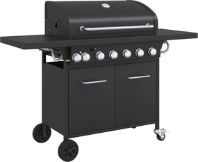 vidaXL Grătar pe gaz cu 7 arzătoare, negru, oțel vopsit electrostatic