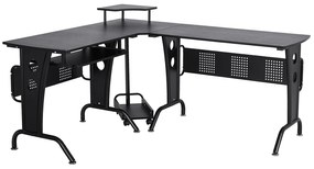 Birou pentru Computer in forma de L cu Suport pentru Tastatura Suport pentru CPU din inox MDF pentru casa birou negru HOMCOM | Aosom RO