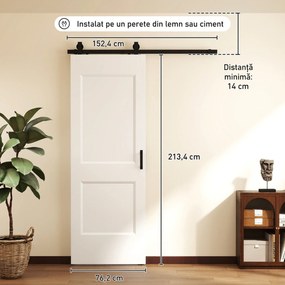 HOMCOM Ușă Culisantă de Interior din Lemn de Pin cu Șină Silențioasă, Ghidaj, Kit Accesorii, Alb | Aosom Romania