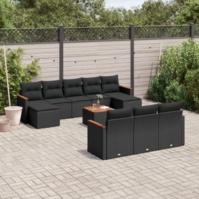 vidaXL Set canapele de grădină cu perne, 11 piese, negru, poliratan