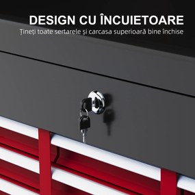 HOMCOM Ladă pentru Unelte cu 6 Sertare și Încuietoare, 60x26x34 cm, Negru | Aosom Romania