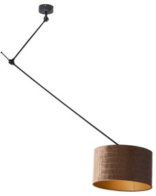 Lampă suspendată neagră cu abajur de catifea cu design crocodil 35cm - Blitz