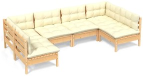 3097151 vidaXL Set mobilier grădină cu perne crem, 6 piese, lemn masiv de pin
