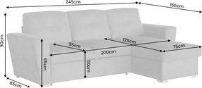 Coltar extensibil, material texturat gri, APARTMENT 245cm