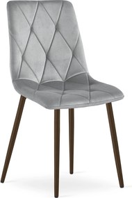 Set 4 Scaune Bucatarie/Dining Fido Picioare Finisaj Lemn Culoare Nuc , Catifea Gri Deschis