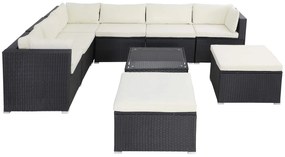 Deuba Set rattan de gradina XXL - perne negre/crem