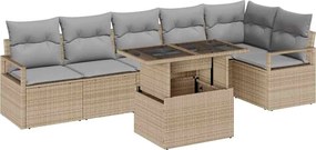 vidaXL Set de canapele pentru grădină 7 pcs Bej Rattan poli