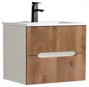 Trent 60 dulap de baie inferior cu chiuvetă ceramică (2 sertare) stejar alb-sunset