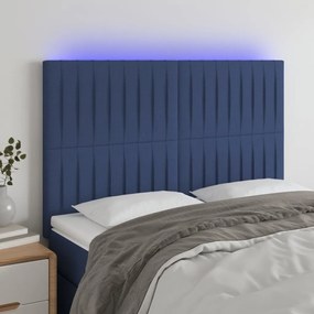 3122666 vidaXL Tăblie de pat cu LED, albastru, 144x5x118/128 cm, textil