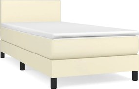 vidaXL Pat box spring cu saltea, crem, 100x200 cm, piele ecologică