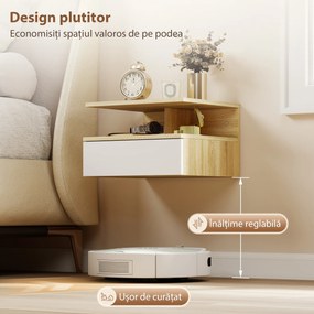HOMCOM Set de 2 Noptiere Suspendate cu Sertar și Poliță Superioară, Noptiere Moderne din Lemn, 35x32x22.5 cm, Lemn Natural | Aosom Romania