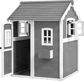 Outsunny Căsuță de joacă pentru copii, casă pentru interior și exterior cu ușă, ferestre și lădiță pentru flori, lemn de brad, gri | Aosom Romania