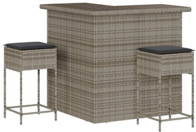 3261504 vidaXL Set mobilier bar de grădină, cu perne, 3 piese, gri, poliratan