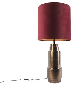 Lampă de masă Art Deco din bronz cu abajur din catifea roșie cu auriu 40 cm - Bruut