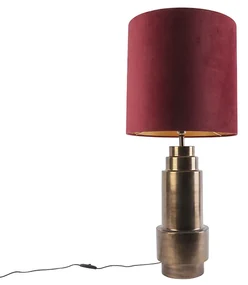 Lampă de masă Art Deco din bronz cu abajur din catifea roșie cu auriu 40 cm - Bruut