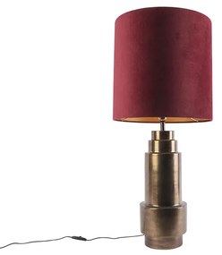 Lampă de masă Art Deco nuanță de catifea bronz roșu cu aur 50cm - Bruut