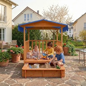 Groapa cu nisip cu verandă HAPPY, 130x130x143cm, maro/albastru Jurhan