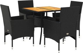 vidaXL Set mobilier grădină perne 5 piese negru poliratan/lemn acacia