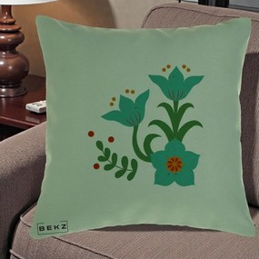Perna Decorativa Flori Stilizate Folk Turcoaz, 40x40 cm, Verde, Husa Detasabila, Perna Inclusa, BEKZ®