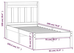 Cadru de pat Small Single 2FT6, 75x190 cm, lemn masiv Maro, 75 x 190 cm