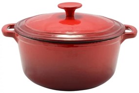 Oală din fontă emailată cu capac 24 cm, 4L – Perfect Home 12012, roșie, păstrează aromele, ideală pentru supe sau tocănițe