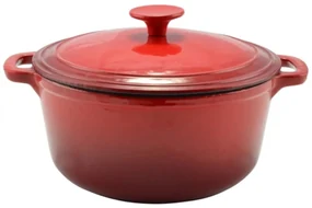 Oală din fontă emailată cu capac 24 cm, 4L – Perfect Home 12012, roșie, păstrează aromele, ideală pentru supe sau tocănițe
