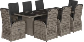 vidaXL Set mobilier grădină cu perne, 9 piese, gri, poliratan