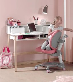 Birou Kiddy, pentru Camera Copii, cu Secțiune Superioară și Picioare din Pin Masiv, Alb – Vipack