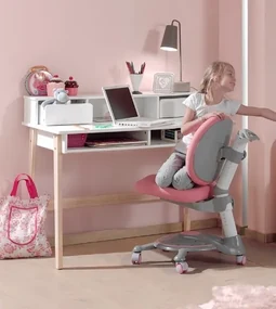 Birou Kiddy, pentru Camera Copii, cu Secțiune Superioară și Picioare din Pin Masiv, Alb – Vipack