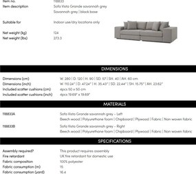 Canapea design LUX Vista Grande, Savannah grey