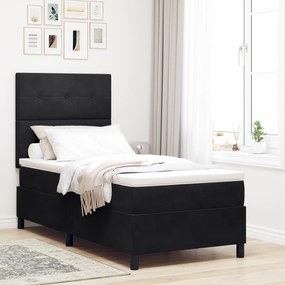 vidaXL Pat box spring cu saltea &amp; LED, negru, 90x200 cm catifea