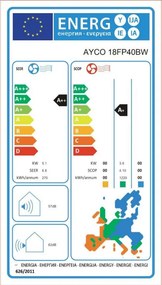 Aparat de aer conditionat cu invertor Ayco 18FP40BW, 18.000 BTU, A++/A+, Pana la 40 m², Autocuratare, Autodiagnosticare, Repornire automata, Alb