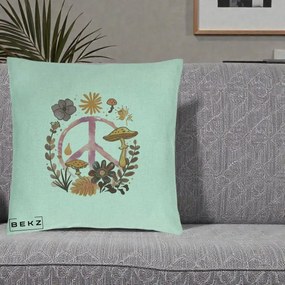 Perna Decorativa Peace Ciuperci Boho, 40x40 cm, Verde Menta, Husa Detasabila, Perna Inclusa, BEKZ®