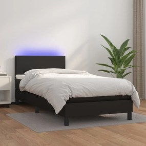 3134075 vidaXL Pat cu arcuri, saltea și LED, negru, 90x190 cm, piele ecologică