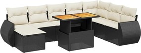 vidaXL Set mobilier de grădină cu perne, 9 piese, negru, poliratan