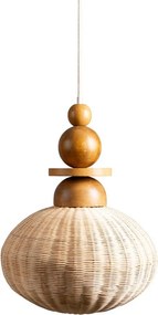 Lustră din ratan împletit natur cu structură din lemn de acacia și elemente sferice decorative, 52 × 40 cm, „Rotinelle"