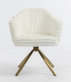 HR832 BAZĂ STEA Scaun Alb Teddy Cord cu Bază Aurie