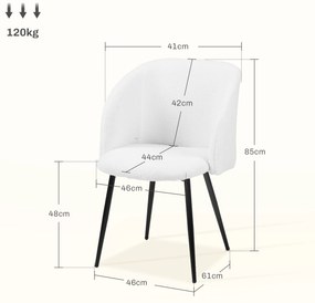 HOMCOM Set de 2 scaune de dining cu spătar din material textil cu efect de lână buclată picioroane din oțel 55 x 62 x 80 cm alb negru | Aosom Romania