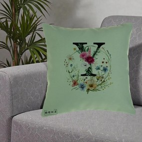 Cadou Personalizat - Perna Personalizata Monograma Florala Litera Y cu Coroana, 40x40 cm, Verde, Husa Detasabila, Perna Inclusa, BEKZ®
