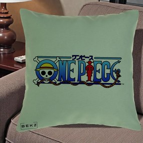 Perna Personalizata One Piece Clasic Albastru, 40x40 cm, Verde, Husa Detasabila, Perna Inclusa, BEKZ®