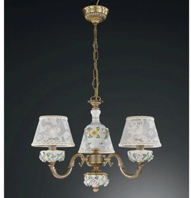 Lustra design italian cu 3 brate din alama si detalii din portelan 9000