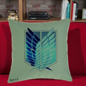 Perna Personalizata Attack on Titan Wings of Freedom, 40x40 cm, Verde, Husa Detasabila, Perna Inclusa, BEKZ®