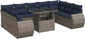 vidaXL Set mobilier de grădină cu perne, 10 piese, gri, poliratan