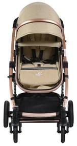 Carucior nou nascuti 2 in 1 NOVOKIDS™ GIGI PRO , Cu geanta bebe inclusa, Roti din cauciuc plin AVE, Cadru aluminiu Gold, Maner reversibil, Spatar