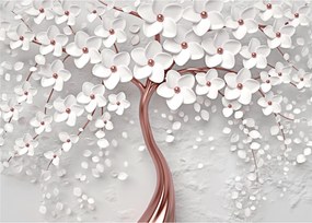 Tablou - Imaginea copacului alb cu flori albe, rosegold (70x50 cm)