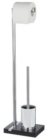 Perie toaletă și suport din inox pentru hârtie igienică Wenko Noble, negru