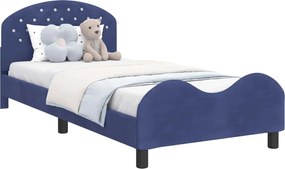 vidaXL Cadru de pat pentru copii cu spătar Albastru Poliție Catifea