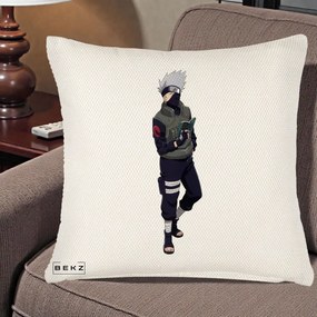 Perna Personalizata Naruto Kakashi Hatake Portret Complet, 40x40 cm, Crem Reliefat, Husa Detasabila, Perna Inclusa, BEKZ®