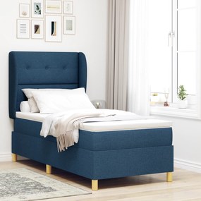 vidaXL Pat box spring cu saltea, albastru, 90x200 cm, textil